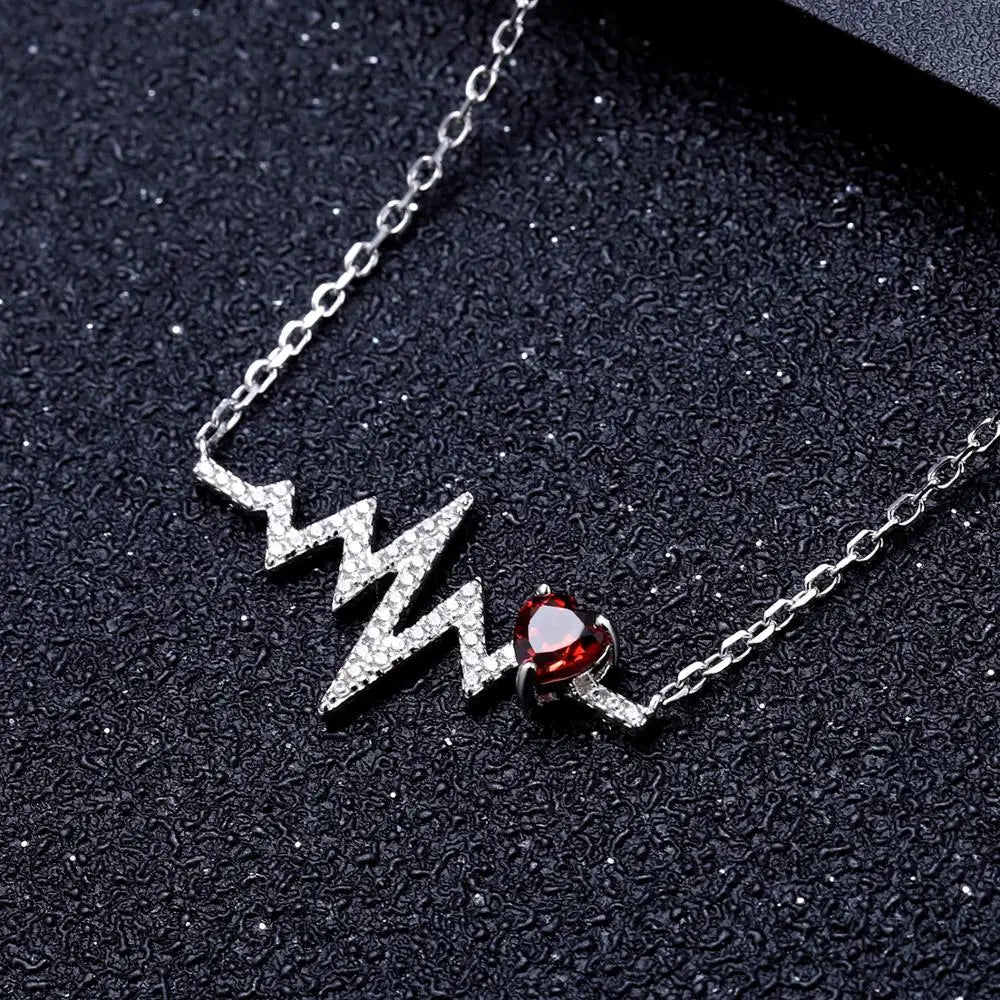 GEM'S BALLET 58514K 10K 18K Gold 925 Silver Necklace Natural Red Garnet Heartbeat Love Pendant Necklace for Women Wedding