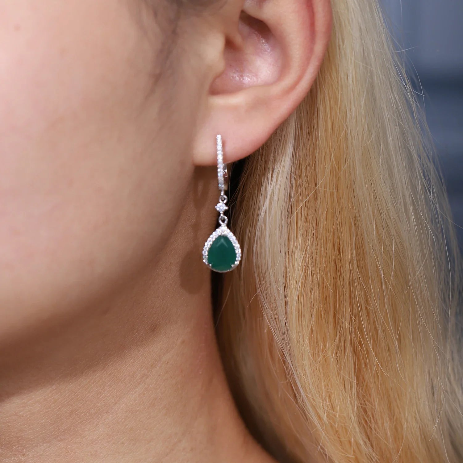 GEM'S BALLET Solid 925 Sterling Silver Gemstone Earrings Ring Set Natural Green Agate Jewelry Set For Women Vintage Fine Jewelry