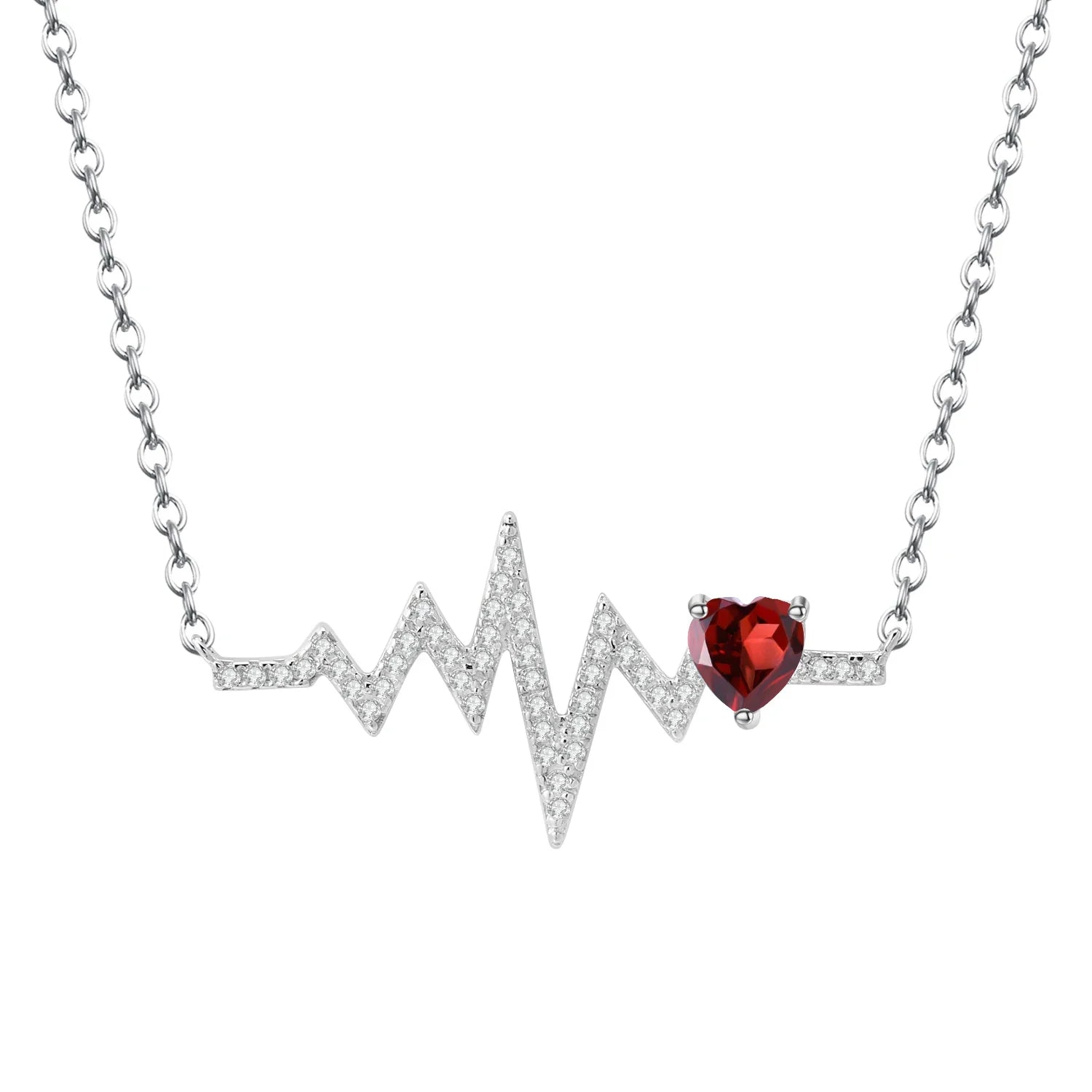 GEM'S BALLET 58514K 10K 18K Gold 925 Silver Necklace Natural Red Garnet Heartbeat Love Pendant Necklace for Women Wedding