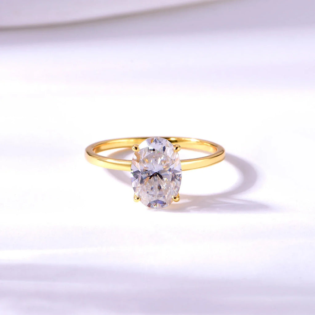 Classic S925 Sterling Silver 2.5CT Oval Moissanite Ring Fine Jewelry Plated with 18k Gold Suitable for Gift Giving Anniversary