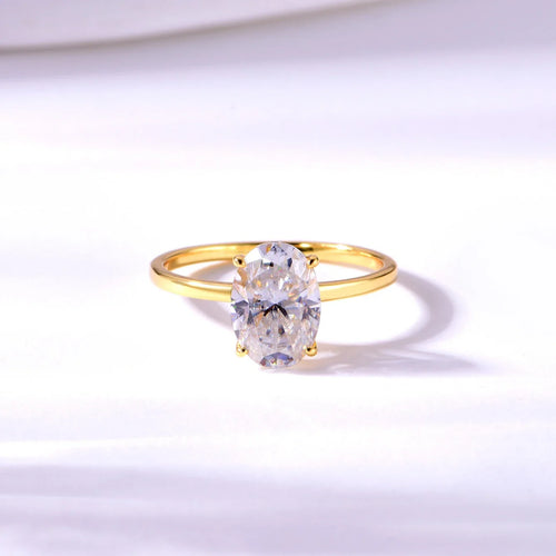 Classic S925 Sterling Silver 2.5CT Oval Moissanite Ring Fine Jewelry Plated with 18k Gold Suitable for Gift Giving Anniversary